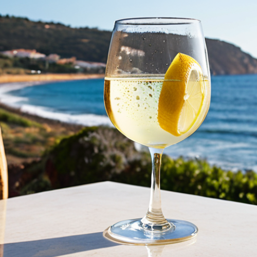 Home 14 **
`Close-up of a glass of Albariño wine from Rías Baixas, condensation on the glass, with grilled octopus and lemon slices in the background. Coastal setting, bright sunlight. Focus on the wine's clarity and the freshness of the food.`
**