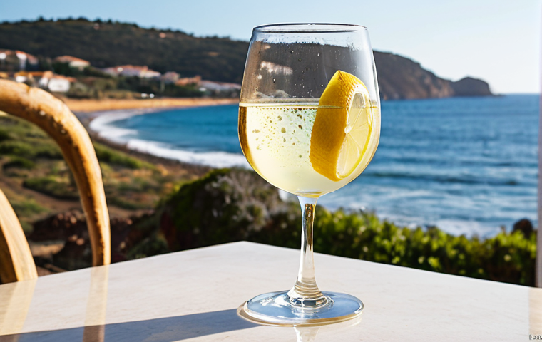 **
`Close-up of a glass of Albariño wine from Rías Baixas, condensation on the glass, with grilled octopus and lemon slices in the background. Coastal setting, bright sunlight. Focus on the wine's clarity and the freshness of the food.`
**