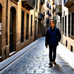 미로와 바르셀로나의 예술 - Gothic Quarter Exploration**

"A tourist in appropriate attire, fully clothed, walking down a narrow...