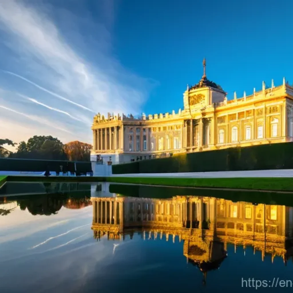 마드리드 왕궁 방문 팁 - **Prompt 1: Royal Palace and Sabatini Gardens at Dawn**
    "A breathtaking panoramic view of the Ro...