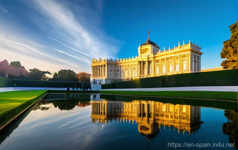 마드리드 왕궁 방문 팁 - **Prompt 1: Royal Palace and Sabatini Gardens at Dawn**
"A breathtaking panoramic view of the Ro...